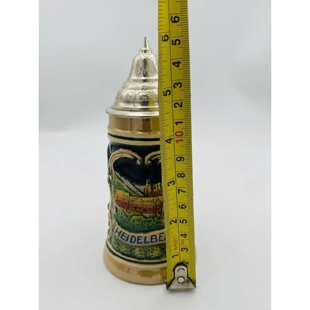 German Heidelberg Lidded Beer Stein Decorative Collectible Perkeo Scene